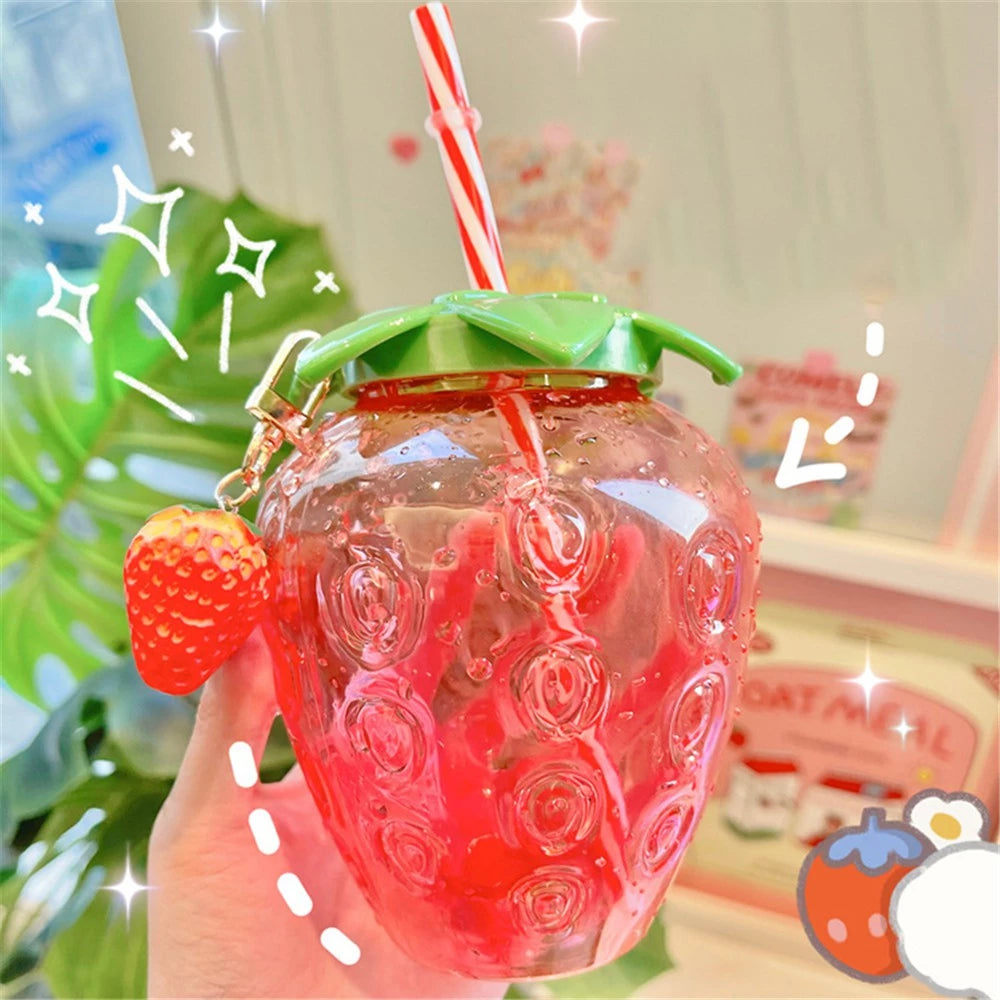 Vaso con Popote | Diseño Fresa | 500 ml