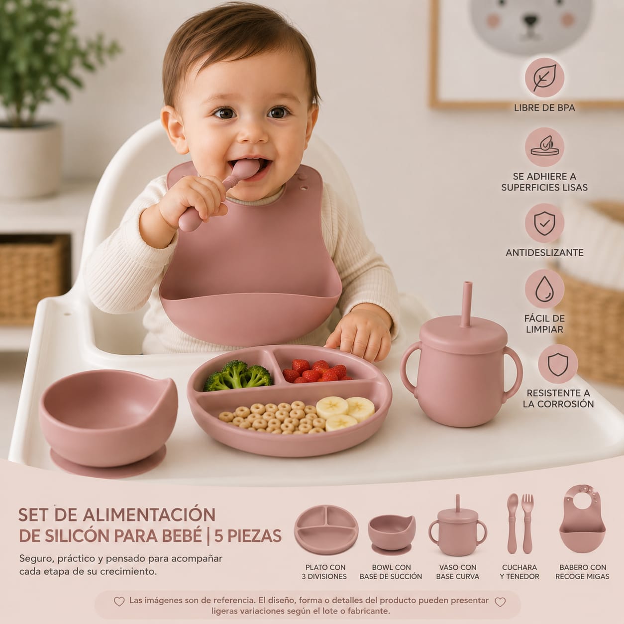 Set de Alimentación para Bebé | Silicón Grado Alimenticio | 5 Piezas