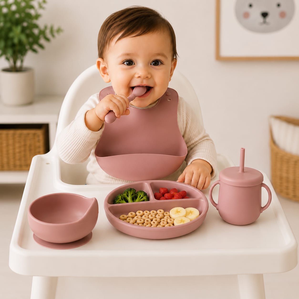 Set de Alimentación para Bebé | Silicón Grado Alimenticio | 5 Piezas
