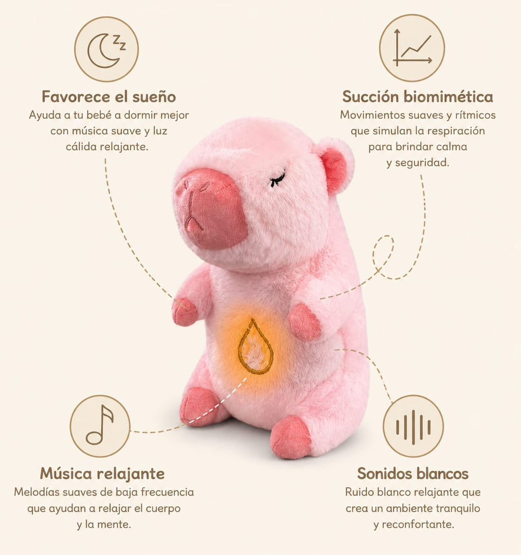 Peluche Capibara Rosa | Luz Calmante y Música