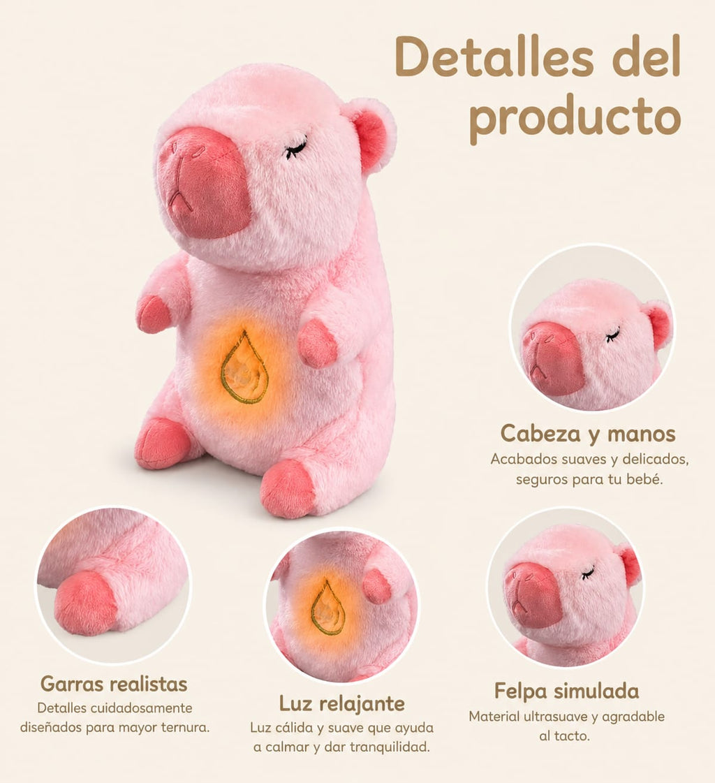 Peluche Capibara Rosa | Luz Calmante y Música