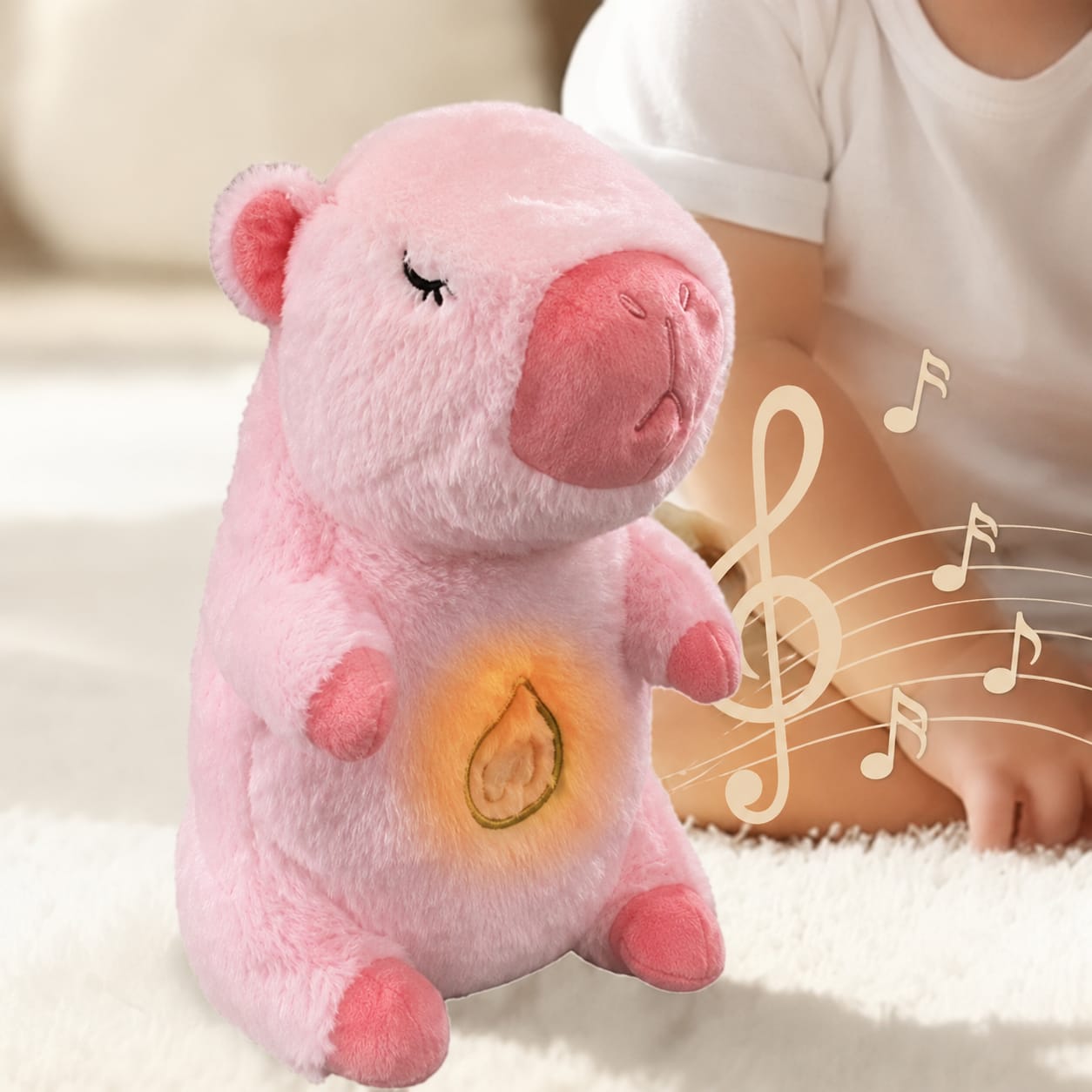 Peluche Capibara Rosa | Luz Calmante y Música