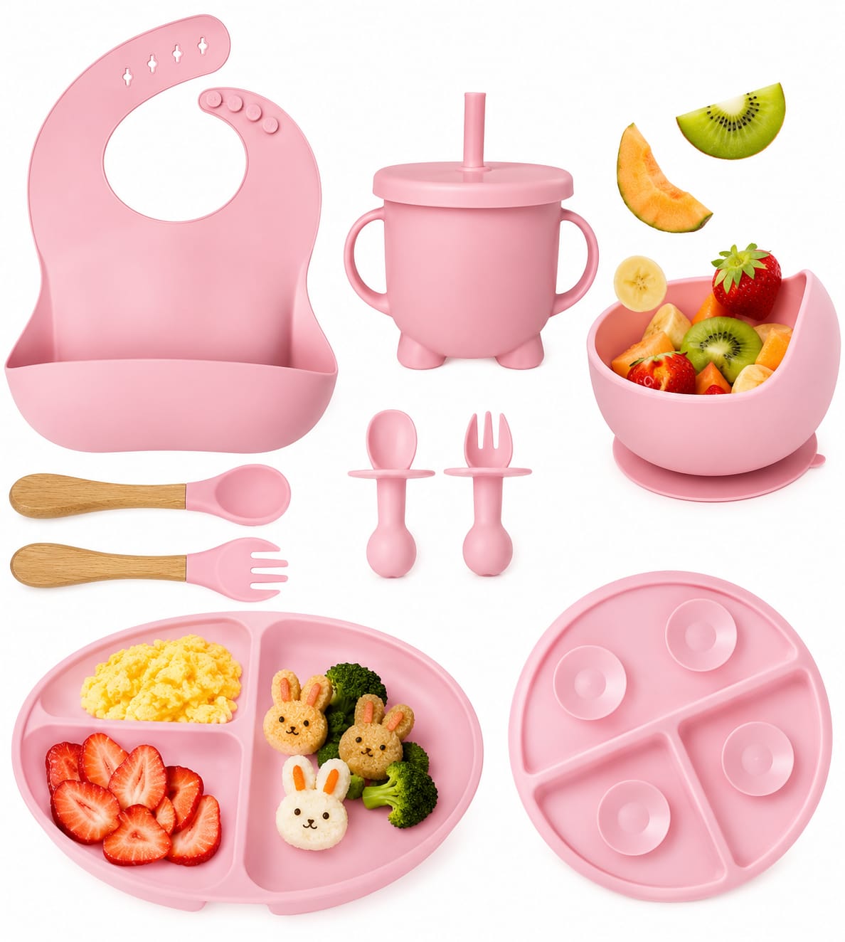Set de Alimentación para Bebé | Silicón Grado Alimenticio | 8 Piezas