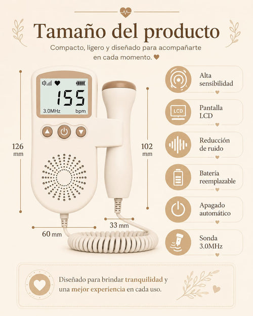 Doppler Fetal Portátil | Monitor de Latidos del Bebé