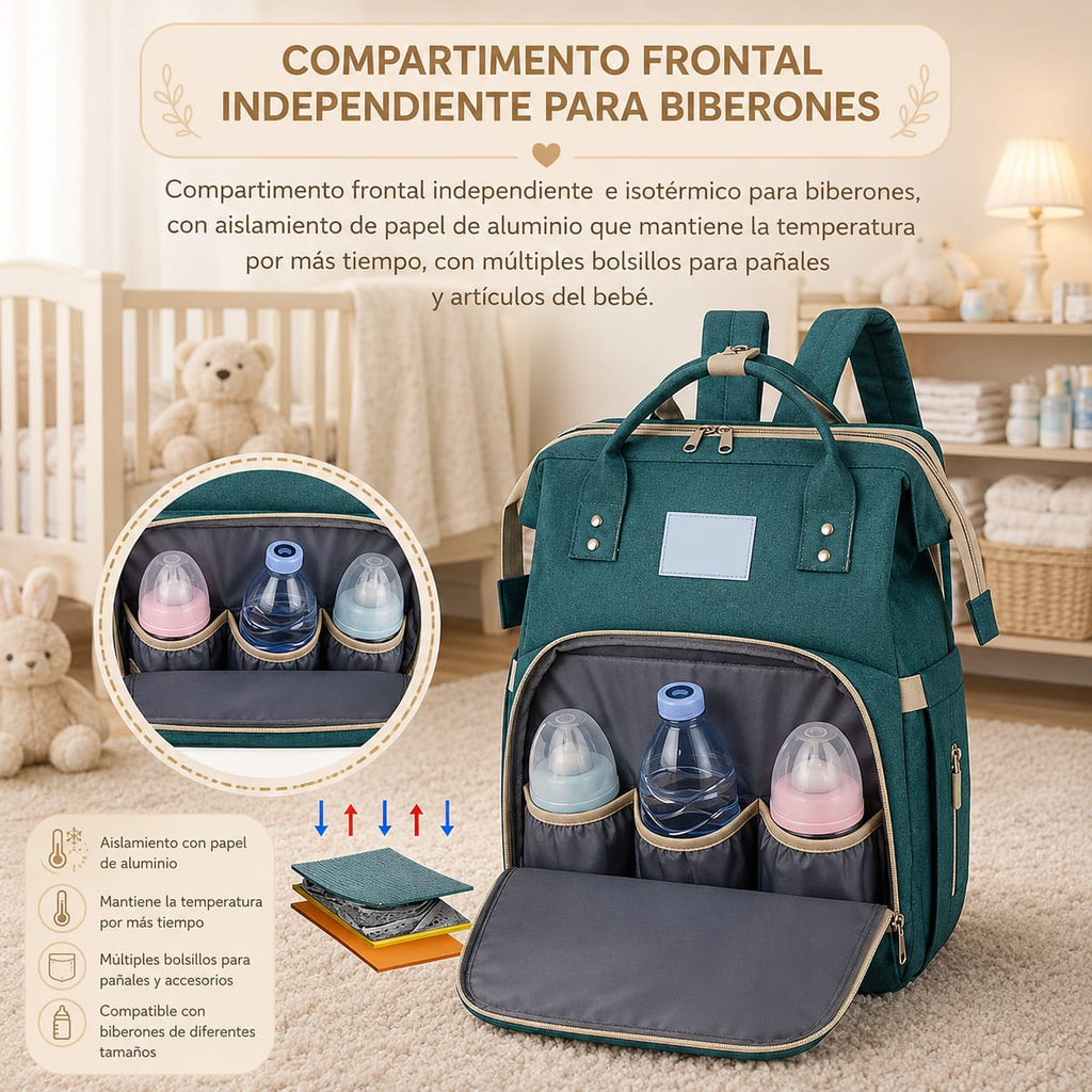 Mochila Pañalera Multifuncional | Cuna Plegable