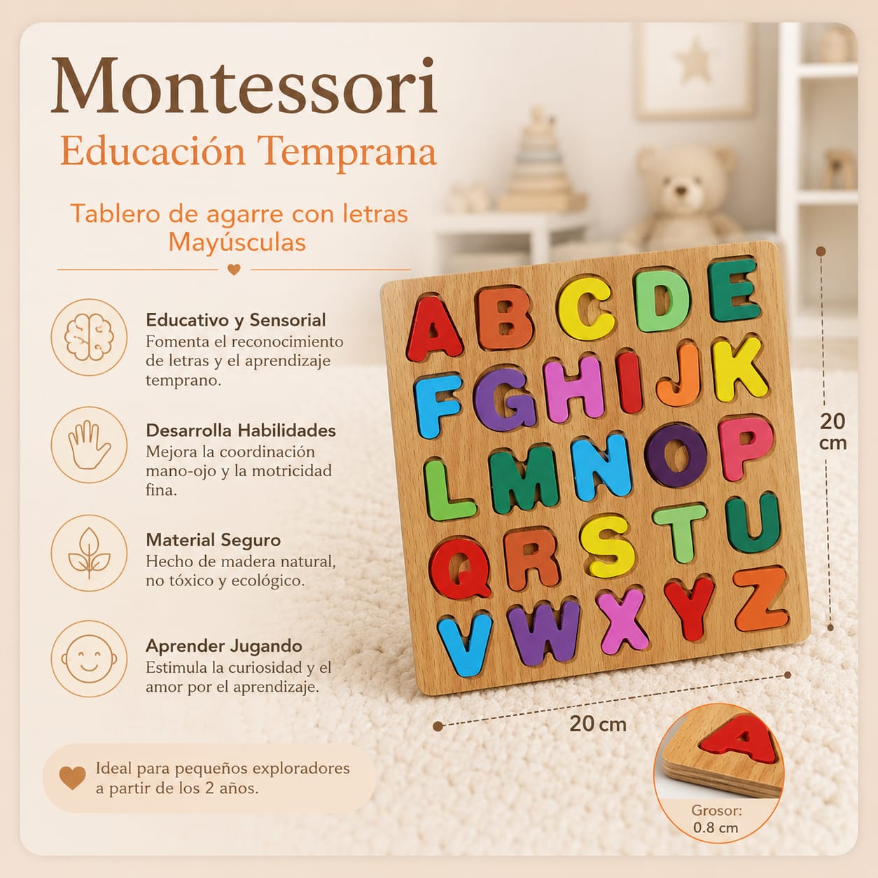 Tablero Montessori de Madera | Abecedario