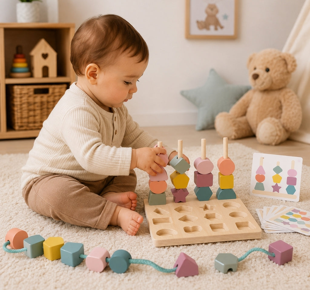 Tablero Montessori 3 en 1 | Apilamiento y Clasificación