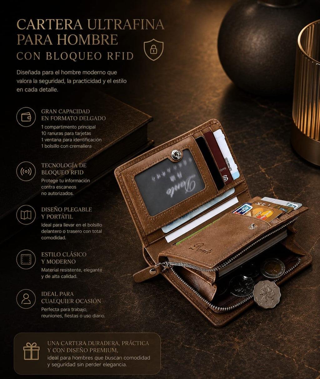 Cartera para Hombre | Ultrafina con Bloqueo RFID
