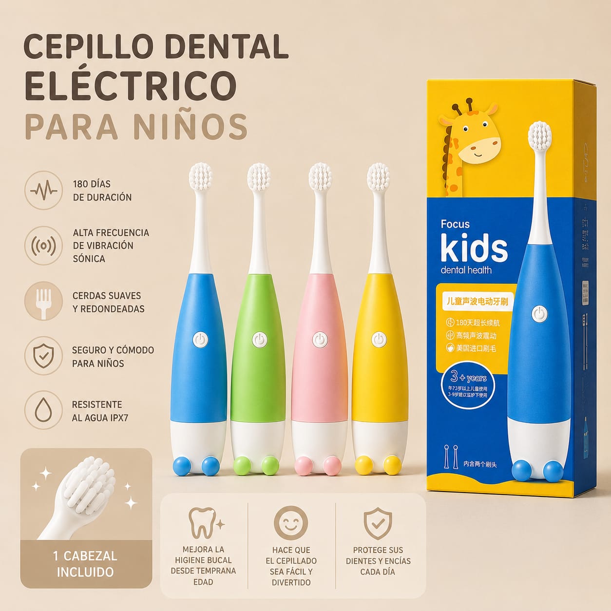 Cepillo Dental Eléctrico Infantil | Sónico