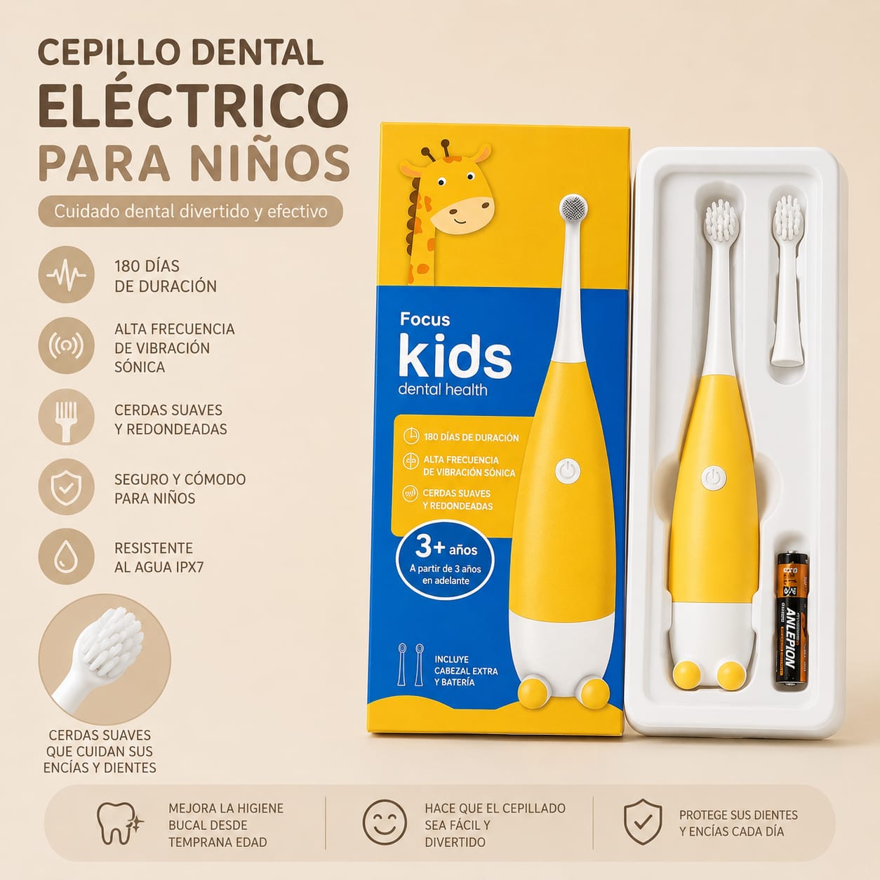 Cepillo Dental Eléctrico Infantil | Sónico