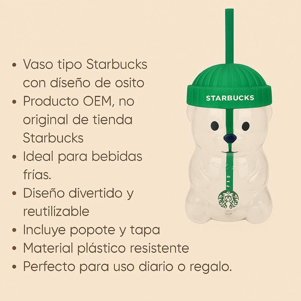 Vaso Bearista | 500 ml con Tapa y Popote
