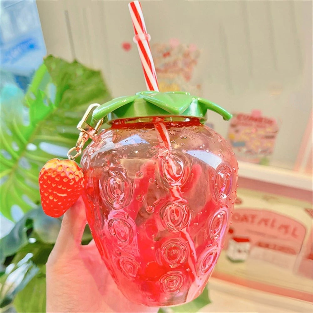 Vaso con Popote | Diseño Fresa | 500 ml