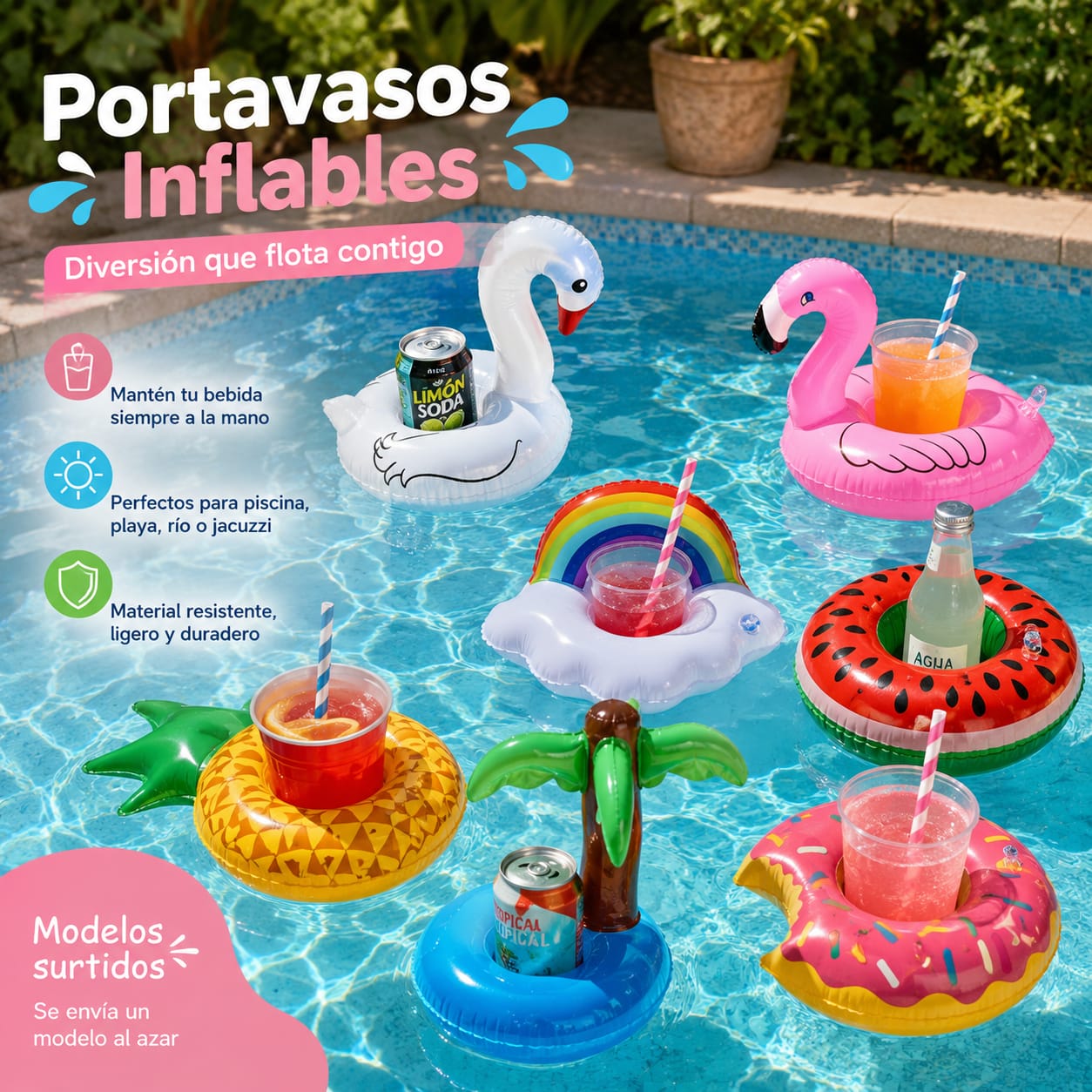 Portavasos Inflable para Piscina | 1 Pieza | Diseño al Azar