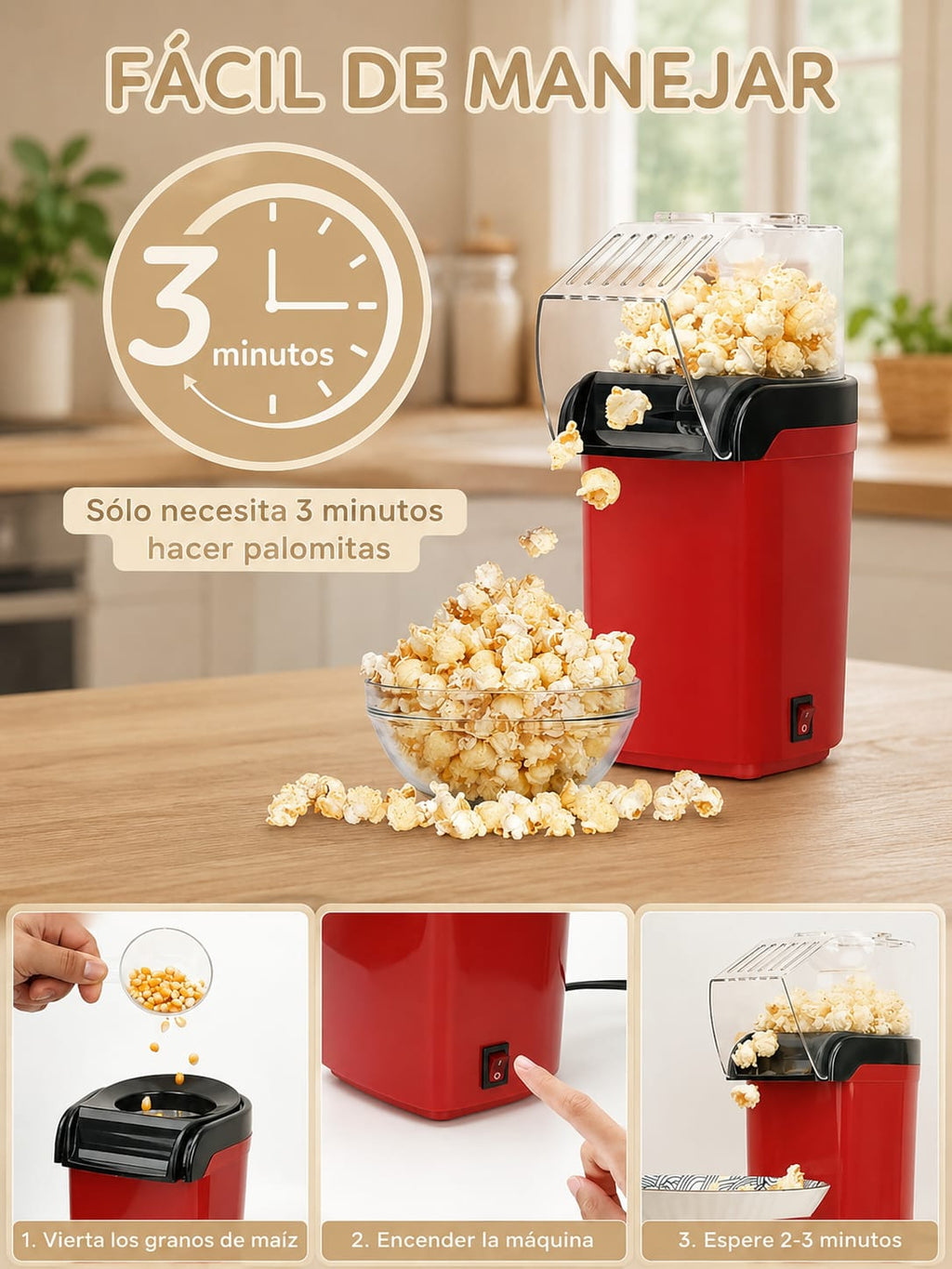 Máquina para Hacer Palomitas | Eléctrica sin Aceite