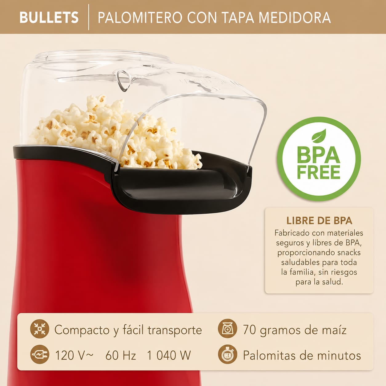Máquina para Hacer Palomitas | Eléctrica sin Aceite