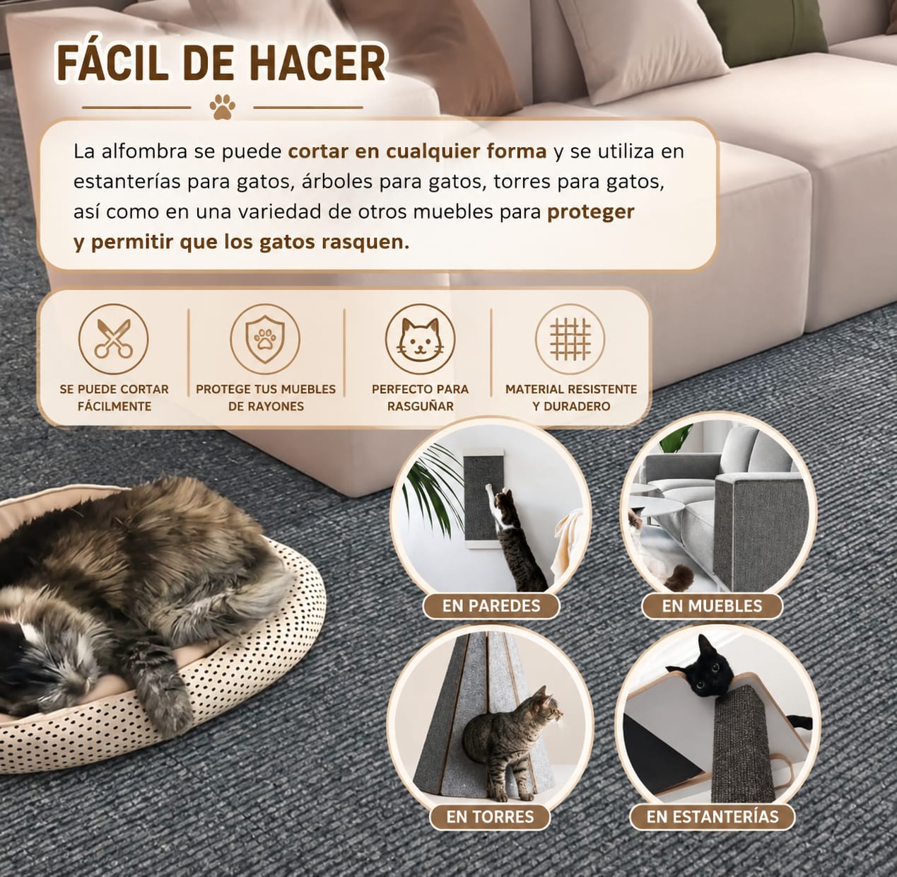 Tapete Rascador para Gatos | Protector de Muebles
